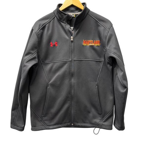 Maryland Terrapins Jacket Mens Small Black Full Zip Fleece Lined Under armour - Picture 1 of 8